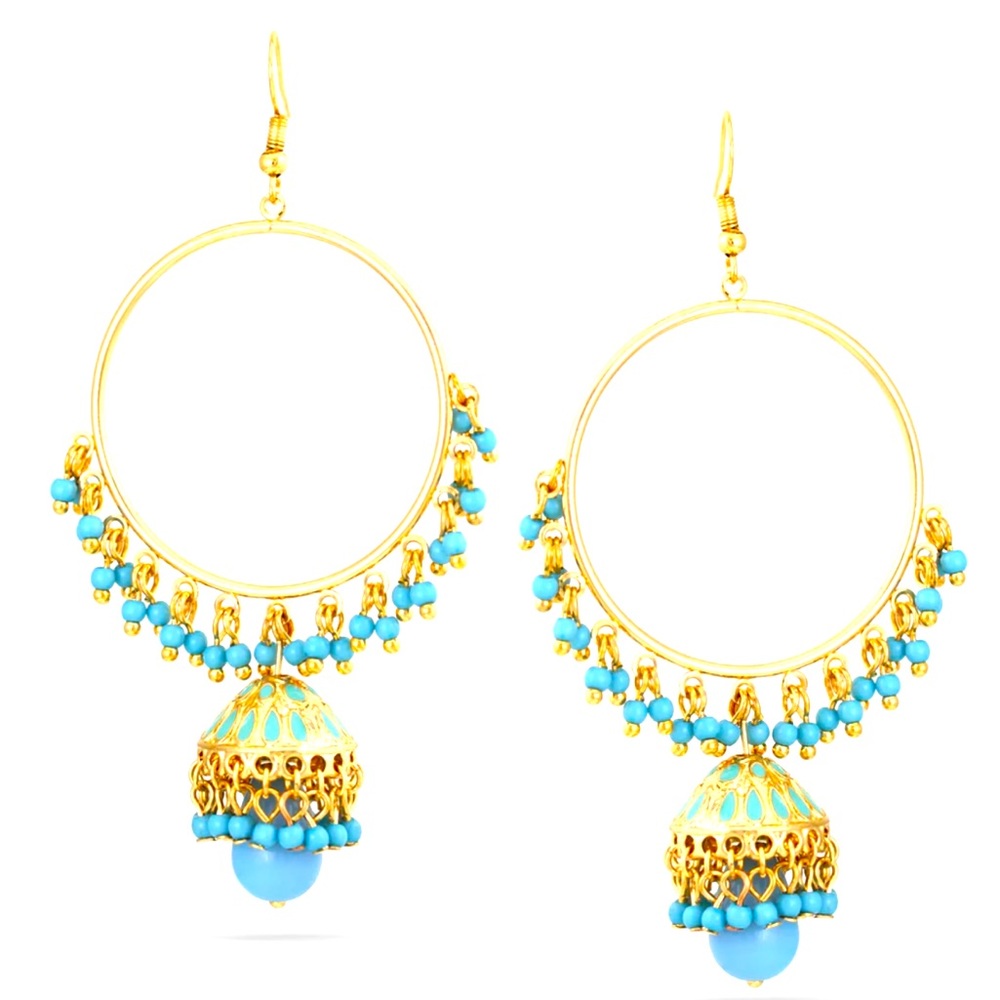 Gold Turquoise Dogra Jhumka Chandlier Earrings
